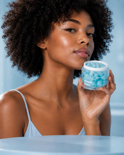 Woman holding PDRN Blue Collagen Capsule Cream jar by LoveThySelf