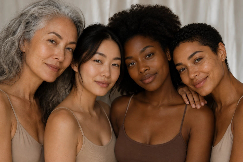 Women of different ages and skin tones representing the welcoming LoveThySelf skincare community