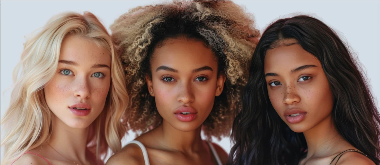 Three women with different skin tones representing inclusive skincare and the LoveThySelf community